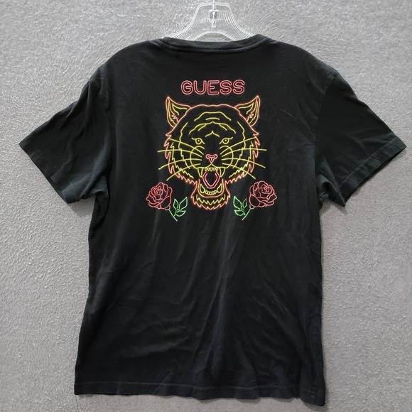 Guess Men T-Shirt Medium Black Logo Roses Tiger Short Sleeve Crew Neck Tee - Picture 1 of 9